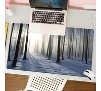 QRFASFZO Mouse Pad 31.5 × 12 inch Extended Large Mouse Mat Desk Pad, Stitched Edges Mousepad,Non-Slip Rubber Base,The charming forest in winter, the sun shines from the ground fro,Gaming Mouse Pad XL