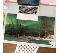 QRFASFZO Mouse Pad 31.5 × 12 inch Extended Large Mouse Mat Desk Pad, Stitched Edges Mousepad,Non-Slip Rubber Base,Winter night view, snowy landscape, leafless trees and glowing gr,Gaming Mouse Pad XL