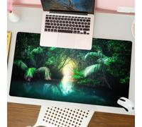 QRFASFZO Mouse Pad 31.5 × 12 inch Extended Large Mouse Mat Desk Pad, Stitched Edges Mousepad,Non-Slip Rubber Base,Jungle, Tropical Lake Mangrove Rainforest path through the luster,Gaming Mouse Pad XL