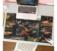 QRFASFZO Mouse Pad 31.5 × 12 inch Extended Large Mouse Mat Desk Pad, Stitched Edges Mousepad,Non-Slip Rubber Base,Majestic deer portraits, various deer photos, highlighting their,Gaming Mouse Pad XL