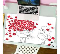 QRFASFZO Mouse Pad 31.5 × 12 inch Extended Large Mouse Mat Desk Pad, Stitched Edges Mousepad,Non-Slip Rubber Base,Cartoon cotton sheep, cute sheep holding a bouquet of red flowers,Gaming Mouse Pad XL
