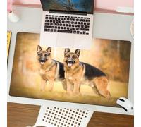 QRFASFZO Mouse Pad 31.5 × 12 inch Extended Large Mouse Mat Desk Pad, Stitched Edges Mousepad,Non-Slip Rubber Base,Animals, two majestic German shepherds standing in the sun,Gaming Mouse Pad XL
