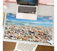 QRFASFZO Mouse Pad 31.5 × 12 inch Extended Large Mouse Mat Desk Pad, Stitched Edges Mousepad,Non-Slip Rubber Base,Sea waves washed clean beach made of shells. Landscape on a wild,Gaming Mouse Pad XL