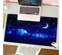 QRFASFZO Mouse Pad 31.5 × 12 inch Extended Large Mouse Mat Desk Pad, Stitched Edges Mousepad,Non-Slip Rubber Base,blue dark sky shining moon,Gaming Mouse Pad XL