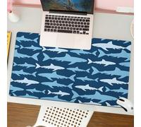 QRFASFZO Mouse Pad 31.5 × 12 inch Extended Large Mouse Mat Desk Pad, Stitched Edges Mousepad,Non-Slip Rubber Base,Shark pattern, doodle shark, blue shark, monochrome shark, shark,Gaming Mouse Pad XL