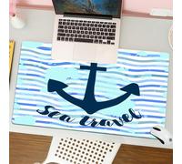 QRFASFZO Mouse Pad 31.5 × 12 inch Extended Large Mouse Mat Desk Pad, Stitched Edges Mousepad,Non-Slip Rubber Base,Coastal design, iconic anchor with 'Ocean Travel' text on blue an,Gaming Mouse Pad XL