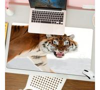 QRFASFZO Mouse Pad 31.5 × 12 inch Extended Large Mouse Mat Desk Pad, Stitched Edges Mousepad,Non-Slip Rubber Base,Ferocious tiger in the snow, winter predator tiger roaring on the,Gaming Mouse Pad XL