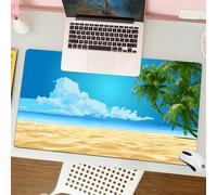 QRFASFZO Mouse Pad 31.5 × 12 inch Extended Large Mouse Mat Desk Pad, Stitched Edges Mousepad,Non-Slip Rubber Base,Ocean,Palm Tree Leaves in The Tropical Sand Beach Sea Landscape G,Gaming Mouse Pad XL