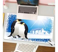 QRFASFZO Mouse Pad 31.5 × 12 inch Extended Large Mouse Mat Desk Pad, Stitched Edges Mousepad,Non-Slip Rubber Base,Winter,Cute Penguins on Iceland at Arctic Snowy Frozen Climate Ki,Gaming Mouse Pad XL