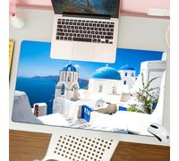 QRFASFZO Mouse Pad 31.5 × 12 inch Extended Large Mouse Mat Desk Pad, Stitched Edges Mousepad,Non-Slip Rubber Base,Sunset Blue Greece Scenic View Cyclades White Houses Santorini Pa,Gaming Mouse Pad XL