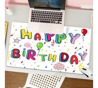 QRFASFZO Mouse Pad 31.5 × 12 inch Extended Large Mouse Mat Desk Pad, Stitched Edges Mousepad,Non-Slip Rubber Base,Happy birthday poster. Rainbow color letters .,Gaming Mouse Pad XL