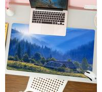 QRFASFZO Mouse Pad 31.5 × 12 inch Extended Large Mouse Mat Desk Pad, Stitched Edges Mousepad,Non-Slip Rubber Base,Farm setting, Mountain village in Ukraine, rising sun,Gaming Mouse Pad XL