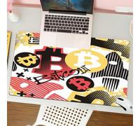 QRFASFZO Mouse Pad 31.5 × 12 inch Extended Large Mouse Mat Desk Pad, Stitched Edges Mousepad,Non-Slip Rubber Base,Seamless hipster pattern digital currency symbol in bitcoin doodl,Gaming Mouse Pad XL