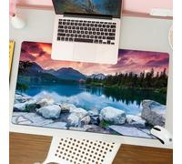 QRFASFZO Mouse Pad 31.5 × 12 inch Extended Large Mouse Mat Desk Pad, Stitched Edges Mousepad,Non-Slip Rubber Base,Lakeside landscape, lake gleaming under the sky, crimson sky surr,Gaming Mouse Pad XL