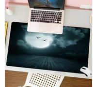 QRFASFZO Mouse Pad 31.5 × 12 inch Extended Large Mouse Mat Desk Pad, Stitched Edges Mousepad,Non-Slip Rubber Base,Gothic, Danger Night with a cloudy full moon and bat birds in the,Gaming Mouse Pad XL