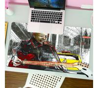 QRFASFZO Mouse Pad 31.5 × 12 inch Extended Large Mouse Mat Desk Pad, Stitched Edges Mousepad,Non-Slip Rubber Base,Modern street musician, man singing, playing guitar, sp,Gaming Mouse Pad XL