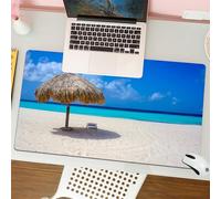 QRFASFZO Mouse Pad 31.5 × 12 inch Extended Large Mouse Mat Desk Pad, Stitched Edges Mousepad,Non-Slip Rubber Base,Beach resort, a beachfront paradise with single chairs and umbrel,Gaming Mouse Pad XL