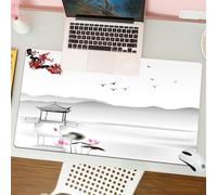 QRFASFZO Mouse Pad 31.5 × 12 inch Extended Large Mouse Mat Desk Pad, Stitched Edges Mousepad,Non-Slip Rubber Base,Chinese landscape ink painting, misty mountains and plum flowers,Gaming Mouse Pad XL