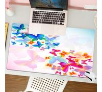 QRFASFZO Mouse Pad 31.5 × 12 inch Extended Large Mouse Mat Desk Pad, Stitched Edges Mousepad,Non-Slip Rubber Base,Colorful butterflies, a series of vivid wings on a soft backgroun,Gaming Mouse Pad XL