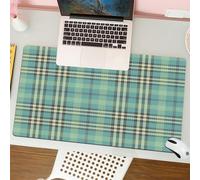 QRFASFZO Mouse Pad 31.5 × 12 inch Extended Large Mouse Mat Desk Pad, Stitched Edges Mousepad,Non-Slip Rubber Base,Green checkered design, a series of pastel blues, green squares w,Gaming Mouse Pad XL