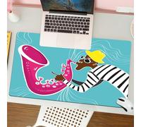 QRFASFZO Mouse Pad 31.5 × 12 inch Extended Large Mouse Mat Desk Pad, Stitched Edges Mousepad,Non-Slip Rubber Base,Jazz Music Decor, Contemporary illustration of saxophonist,Gaming Mouse Pad XL