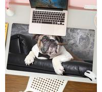 QRFASFZO Mouse Pad 31.5 × 12 inch Extended Large Mouse Mat Desk Pad, Stitched Edges Mousepad,Non-Slip Rubber Base,Portrait of English Bulldog Resting in a Black Leather Armchair w,Gaming Mouse Pad XL