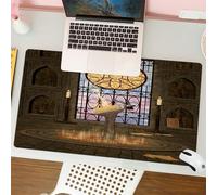 QRFASFZO Mouse Pad 31.5 × 12 inch Extended Large Mouse Mat Desk Pad, Stitched Edges Mousepad,Non-Slip Rubber Base,Gothic church, an old-style room with huge colorful windows, ligh,Gaming Mouse Pad XL