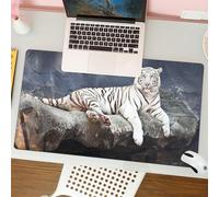 QRFASFZO Mouse Pad 31.5 × 12 inch Extended Large Mouse Mat Desk Pad, Stitched Edges Mousepad,Non-Slip Rubber Base,Elegant white tiger sitting on the rock,The tranquil moment of th,Gaming Mouse Pad XL