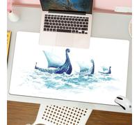 QRFASFZO Mouse Pad 31.5 × 12 inch Extended Large Mouse Mat Desk Pad, Stitched Edges Mousepad,Non-Slip Rubber Base,Viking, Portrait of Viking longships in rough wooden sea ships,Gaming Mouse Pad XL
