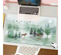 QRFASFZO Mouse Pad 31.5 × 12 inch Extended Large Mouse Mat Desk Pad, Stitched Edges Mousepad,Non-Slip Rubber Base,mysterious scene with deer, pine trees and birds flying under the,Gaming Mouse Pad XL