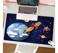QRFASFZO Mouse Pad 31.5 × 12 inch Extended Large Mouse Mat Desk Pad, Stitched Edges Mousepad,Non-Slip Rubber Base,Space scenes are filled with rockets, UFOs and planets, Earth, ro,Gaming Mouse Pad XL