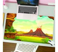 QRFASFZO Mouse Pad 31.5 × 12 inch Extended Large Mouse Mat Desk Pad, Stitched Edges Mousepad,Non-Slip Rubber Base,Volcano, Prehistoric Landscape with Cave Smoky Volcanoes and Gree,Gaming Mouse Pad XL