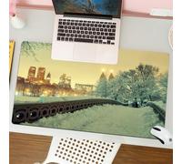 QRFASFZO Mouse Pad 31.5 × 12 inch Extended Large Mouse Mat Desk Pad, Stitched Edges Mousepad,Non-Slip Rubber Base,Winter,Central Park Winter Season with Skyscrapers and Snow Bow B,Gaming Mouse Pad XL