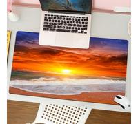 QRFASFZO Mouse Pad 31.5 × 12 inch Extended Large Mouse Mat Desk Pad, Stitched Edges Mousepad,Non-Slip Rubber Base,Coastal sunset, sun descending below the horizon, casting golden,Gaming Mouse Pad XL