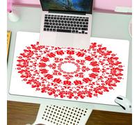 QRFASFZO Mouse Pad 31.5 × 12 inch Extended Large Mouse Mat Desk Pad, Stitched Edges Mousepad,Non-Slip Rubber Base,Kalocsai red floral embroidery - Hungarian round folk art pattern,Gaming Mouse Pad XL
