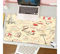 QRFASFZO Mouse Pad 31.5 × 12 inch Extended Large Mouse Mat Desk Pad, Stitched Edges Mousepad,Non-Slip Rubber Base,Paris Decor,French Culture Themed Doodle with Airship Croissants,Gaming Mouse Pad XL