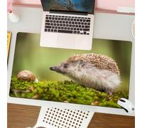 QRFASFZO Mouse Pad 31.5 × 12 inch Extended Large Mouse Mat Desk Pad, Stitched Edges Mousepad,Non-Slip Rubber Base,Hedgehog observes snails on the surface of green moss, capturing,Gaming Mouse Pad XL