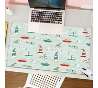 QRFASFZO Mouse Pad 31.5 × 12 inch Extended Large Mouse Mat Desk Pad, Stitched Edges Mousepad,Non-Slip Rubber Base,Seagulls Lighthouses Message Bottled Steamboats Sailboats Wavy Pa,Gaming Mouse Pad XL