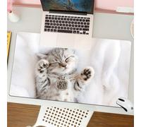 QRFASFZO Mouse Pad 31.5 × 12 inch Extended Large Mouse Mat Desk Pad, Stitched Edges Mousepad,Non-Slip Rubber Base,cute little grey-blue British kitten is sleeping wrapped in a whi,Gaming Mouse Pad XL