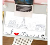 QRFASFZO Mouse Pad 31.5 × 12 inch Extended Large Mouse Mat Desk Pad, Stitched Edges Mousepad,Non-Slip Rubber Base,Parisian Decor, Sketch of the city with I Love Paris Lettering Fa,Gaming Mouse Pad XL