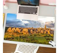 QRFASFZO Mouse Pad 31.5 × 12 inch Extended Large Mouse Mat Desk Pad, Stitched Edges Mousepad,Non-Slip Rubber Base,Medieval decor, old medieval town with stone houses in the valley,Gaming Mouse Pad XL