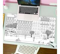 QRFASFZO Mouse Pad 31.5 × 12 inch Extended Large Mouse Mat Desk Pad, Stitched Edges Mousepad,Non-Slip Rubber Base,German monochrome sketch of hand-drawn urban scene of the square,Gaming Mouse Pad XL