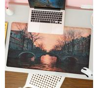 QRFASFZO Mouse Pad 31.5 × 12 inch Extended Large Mouse Mat Desk Pad, Stitched Edges Mousepad,Non-Slip Rubber Base,Wanderlust Collection, at night in Amsterdam Netherlands Scandina,Gaming Mouse Pad XL