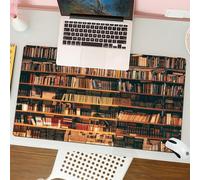 QRFASFZO Mouse Pad 31.5 × 12 inch Extended Large Mouse Mat Desk Pad, Stitched Edges Mousepad,Non-Slip Rubber Base,Library, wooden bookshelf walls with various books, evoking a sen,Gaming Mouse Pad XL