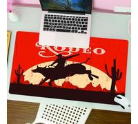 QRFASFZO Mouse Pad 31.5 × 12 inch Extended Large Mouse Mat Desk Pad, Stitched Edges Mousepad,Non-Slip Rubber Base,Vintage, Rodeo Cowboy Riding Wooden Bull Old Sign Western Style W,Gaming Mouse Pad XL