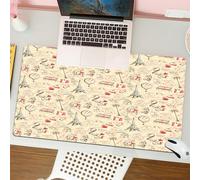 QRFASFZO Mouse Pad 31.5 × 12 inch Extended Large Mouse Mat Desk Pad, Stitched Edges Mousepad,Non-Slip Rubber Base,Paris Decor,French Culture Themed Doodle with Airship Croissants,Gaming Mouse Pad XL
