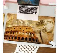 QRFASFZO Mouse Pad 31.5 × 12 inch Extended Large Mouse Mat Desk Pad, Stitched Edges Mousepad,Non-Slip Rubber Base,Retro, Roman Empire Concept Famous Columns Sculptor Colosseum Map,Gaming Mouse Pad XL