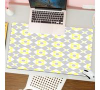 QRFASFZO Mouse Pad 31.5 × 12 inch Extended Large Mouse Mat Desk Pad, Stitched Edges Mousepad,Non-Slip Rubber Base,Gray and Yellow, Blue Inspired Square Rounds, for Kitchen1,Gaming Mouse Pad XL