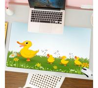 QRFASFZO Mouse Pad 31.5 × 12 inch Extended Large Mouse Mat Desk Pad, Stitched Edges Mousepad,Non-Slip Rubber Base,Cartoon, a female duck leads her duckling, singing happily on the,Gaming Mouse Pad XL