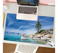 QRFASFZO Mouse Pad 31.5 × 12 inch Extended Large Mouse Mat Desk Pad, Stitched Edges Mousepad,Non-Slip Rubber Base,Beautiful view by the lake, clear blue water, rocky coast and a l,Gaming Mouse Pad XL